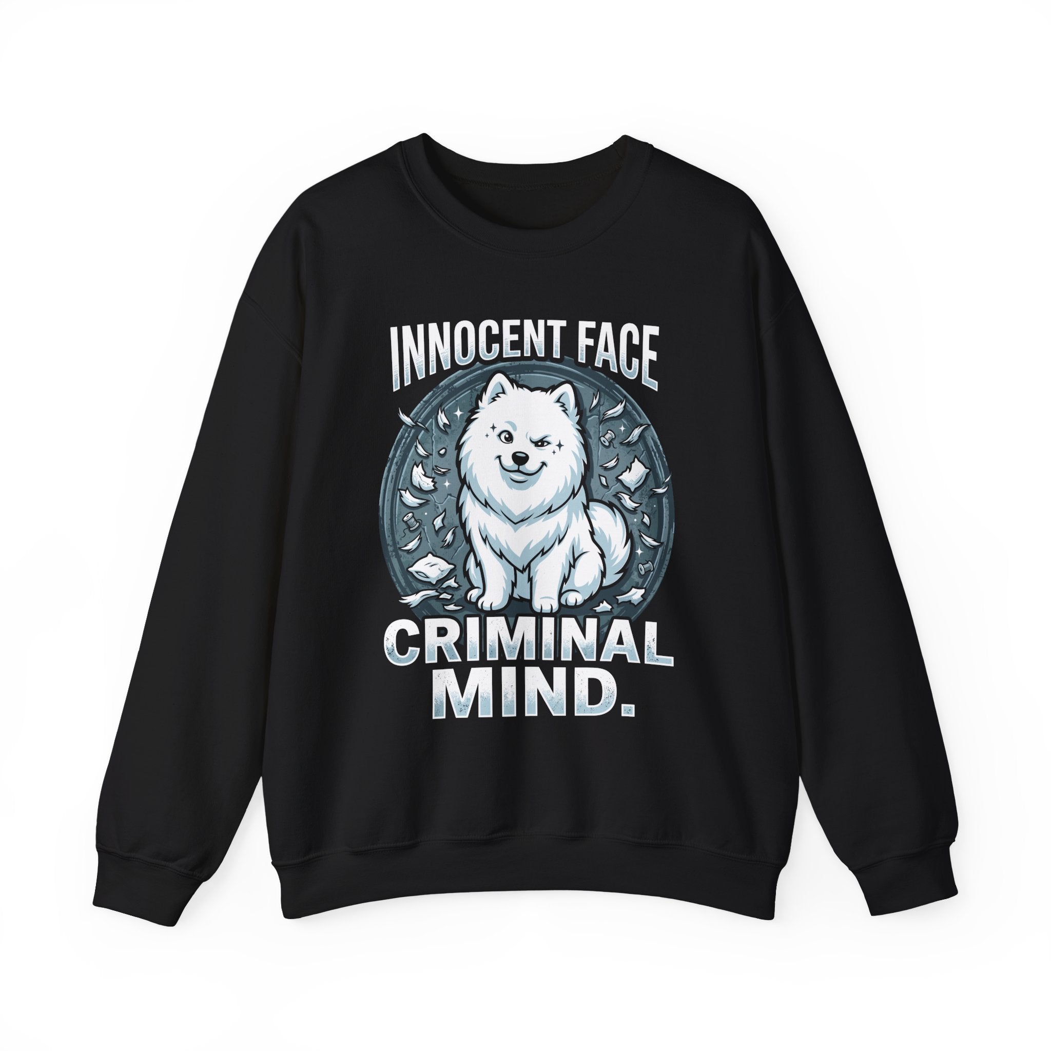 Innocent Face Criminal Mind | Funny Samoyed  Sweatshirt | Samoyed Owner Gift | Fluffy Dog Mom  Dad Crewneck