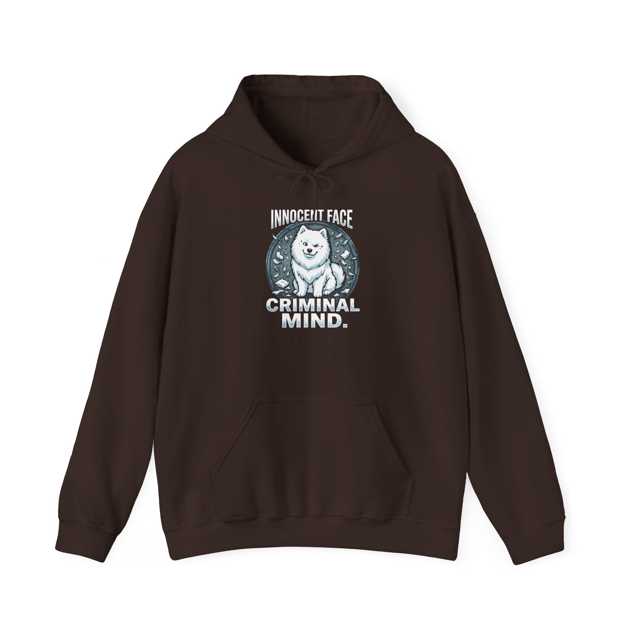 Funny Samoyed Hoodie – Innocent Face, Criminal Mind | Samoyed Mom Gift, Dog Dad Sweatshirt, Fluffy Dog Humor Shirt