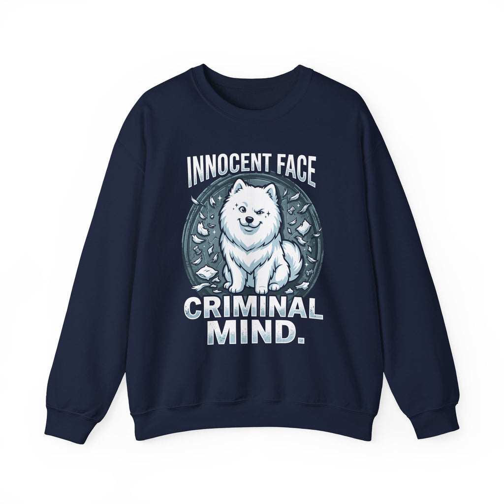 Innocent Face Criminal Mind | Funny Samoyed  Sweatshirt | Samoyed Owner Gift | Fluffy Dog Mom  Dad Crewneck