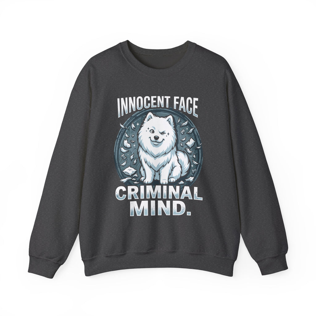 Innocent Face Criminal Mind | Funny Samoyed  Sweatshirt | Samoyed Owner Gift | Fluffy Dog Mom  Dad Crewneck