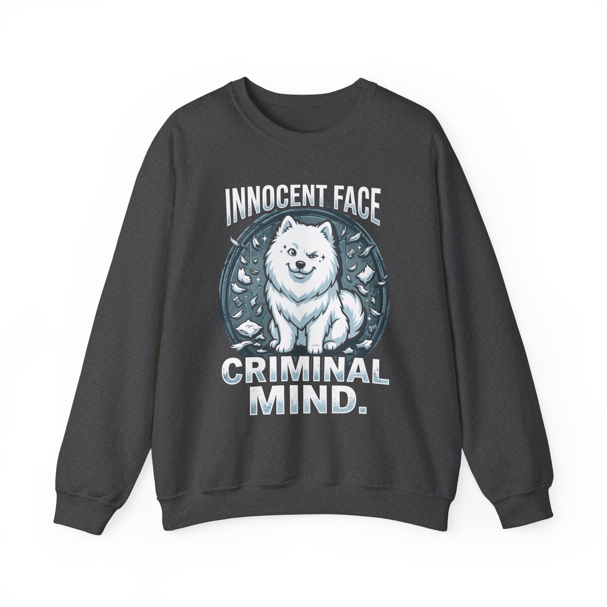 Innocent Face Criminal Mind | Funny Samoyed  Sweatshirt | Samoyed Owner Gift | Fluffy Dog Mom  Dad Crewneck
