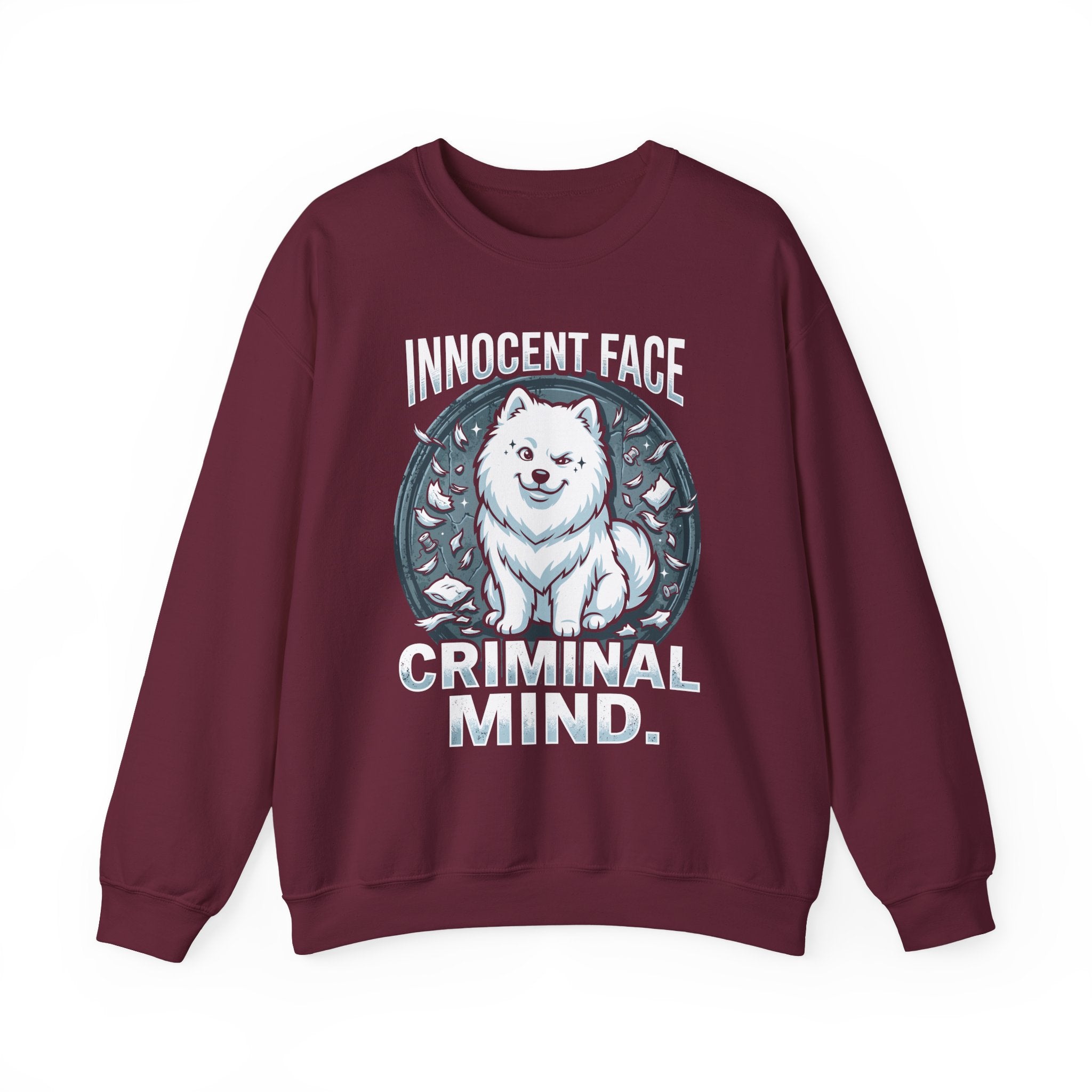 Innocent Face Criminal Mind | Funny Samoyed  Sweatshirt | Samoyed Owner Gift | Fluffy Dog Mom  Dad Crewneck