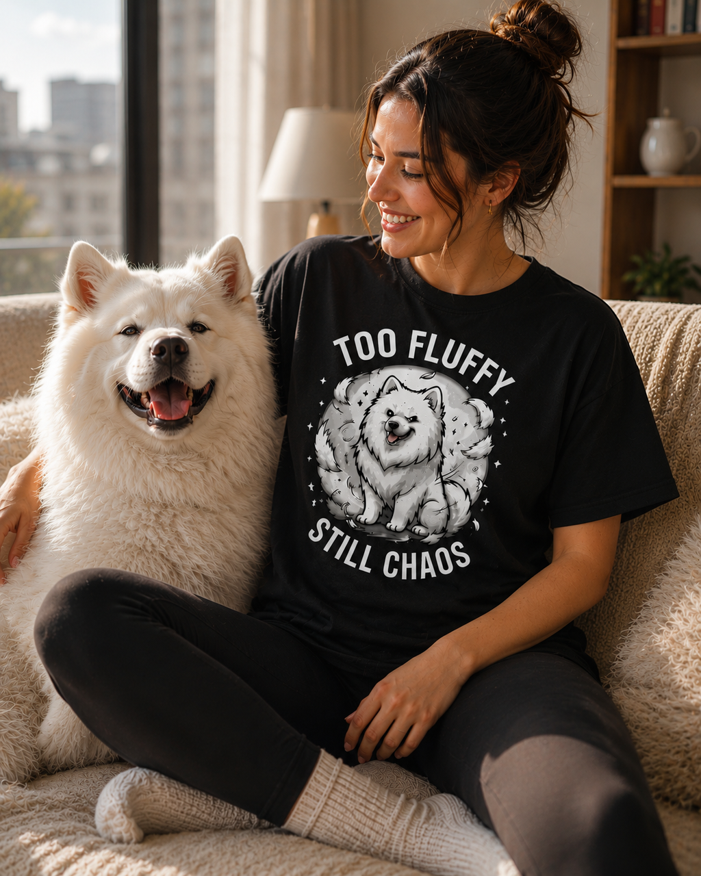 Funny Samoyed T-Shirt – Too Fluffy, Still Chaos | Dog Lover Tee