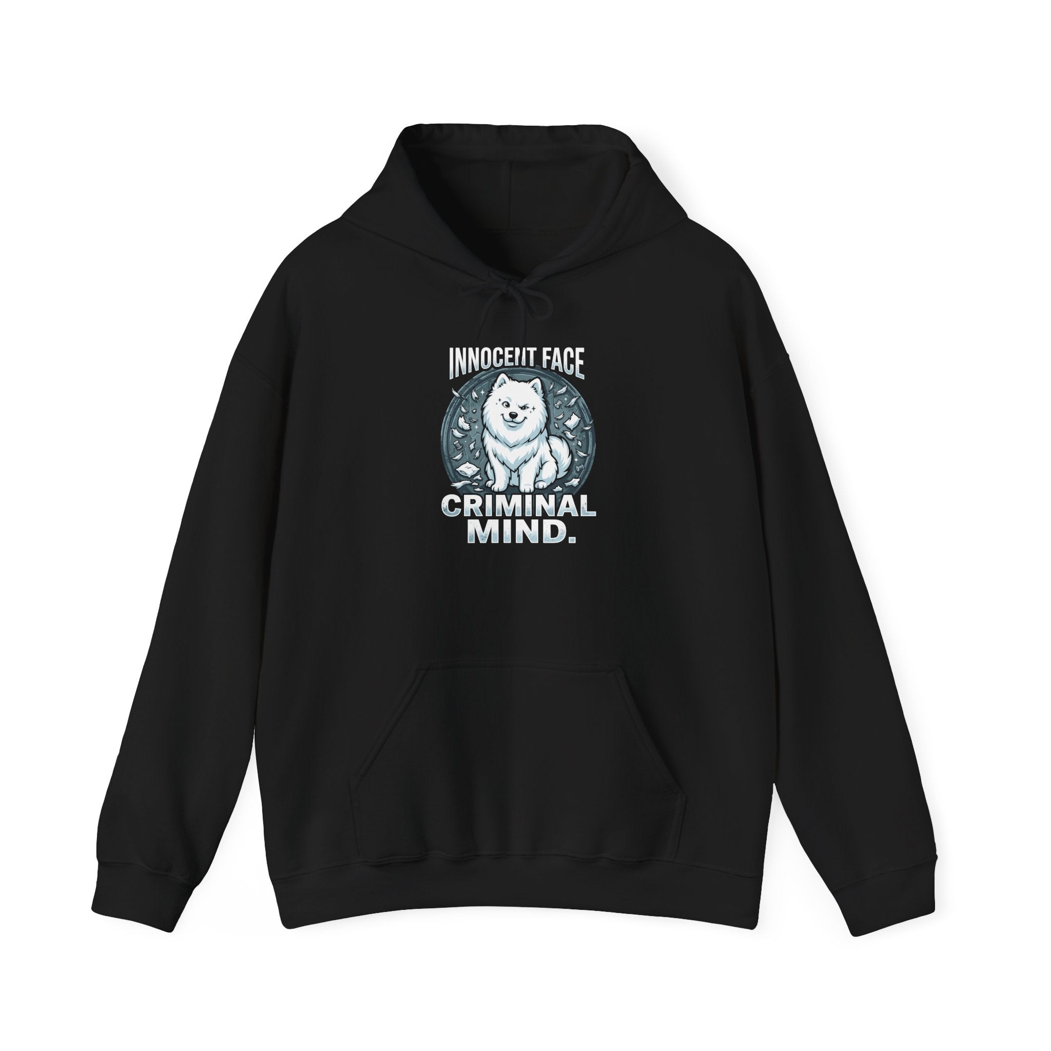 Funny Samoyed Hoodie – Innocent Face, Criminal Mind | Samoyed Mom Gift, Dog Dad Sweatshirt, Fluffy Dog Humor Shirt