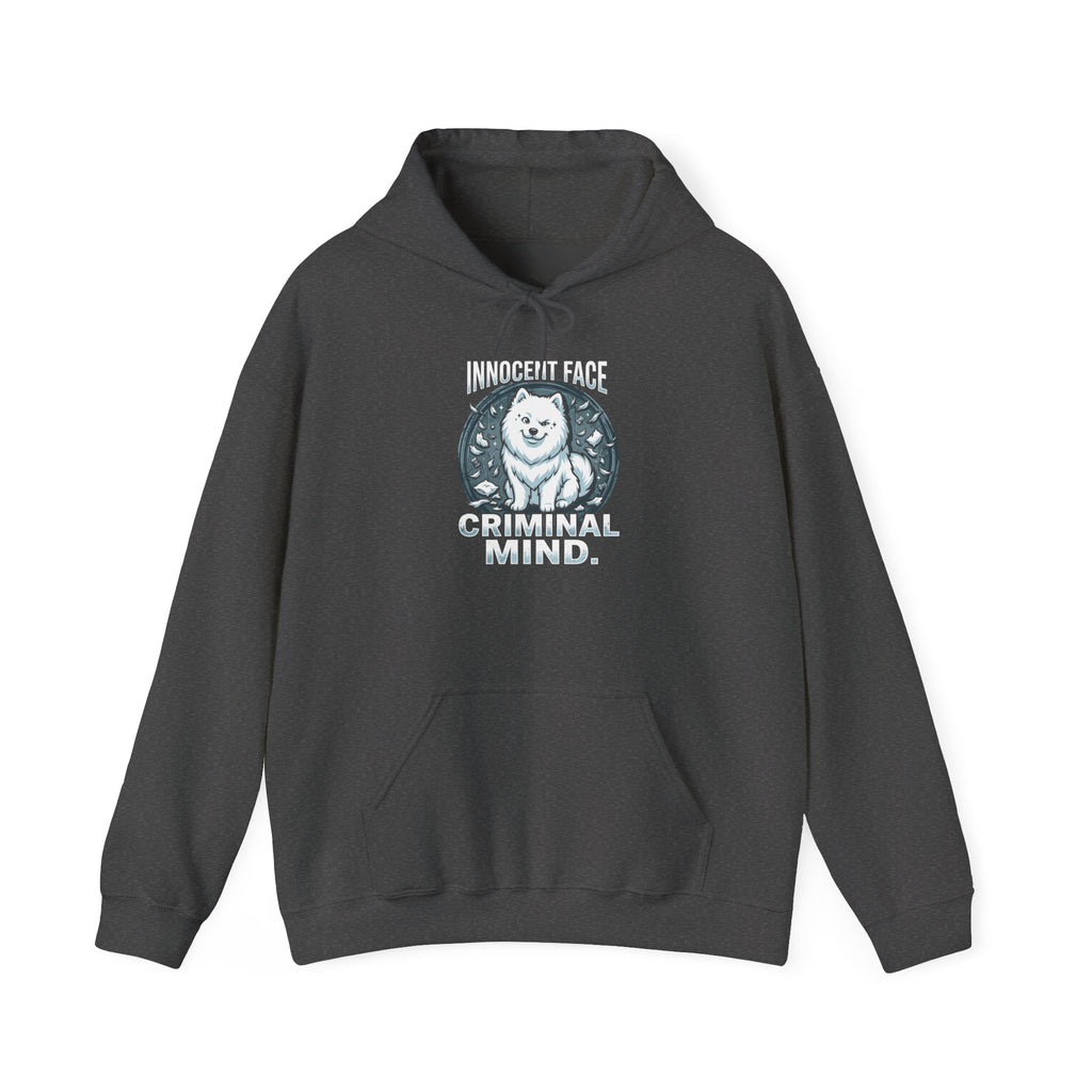Funny Samoyed Hoodie – Innocent Face, Criminal Mind | Samoyed Mom Gift, Dog Dad Sweatshirt, Fluffy Dog Humor Shirt
