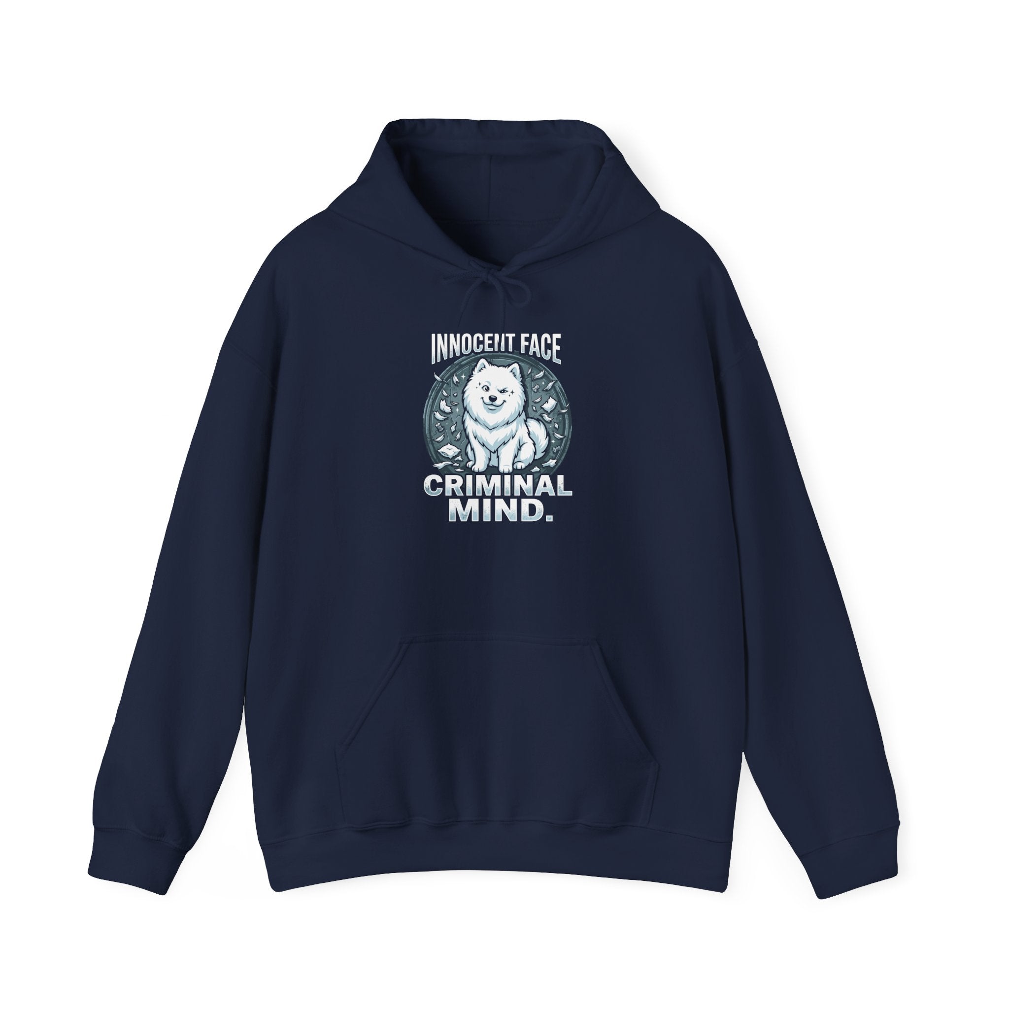 Funny Samoyed Hoodie – Innocent Face, Criminal Mind | Samoyed Mom Gift, Dog Dad Sweatshirt, Fluffy Dog Humor Shirt